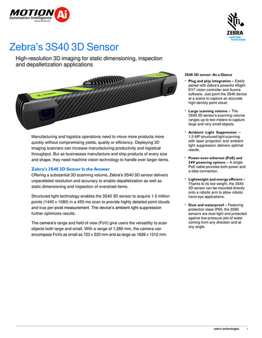 Zebra 3S40 Capteur 3D